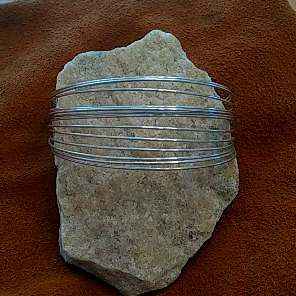 Muli-strand silver cuff bracelet